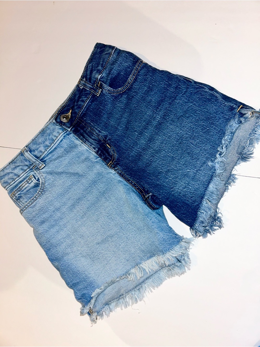 art class Two-Tone Frayed Hem Jean Shorts - Light Blue & Dark Blue
